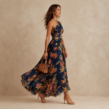 Clara | Vestido largo floral de un hombro – vista 4