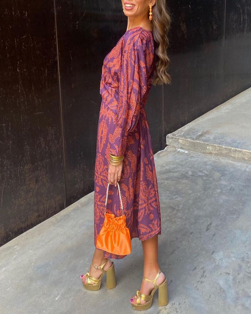 Lucía | Vestido midi estampado con escote en V – Lila