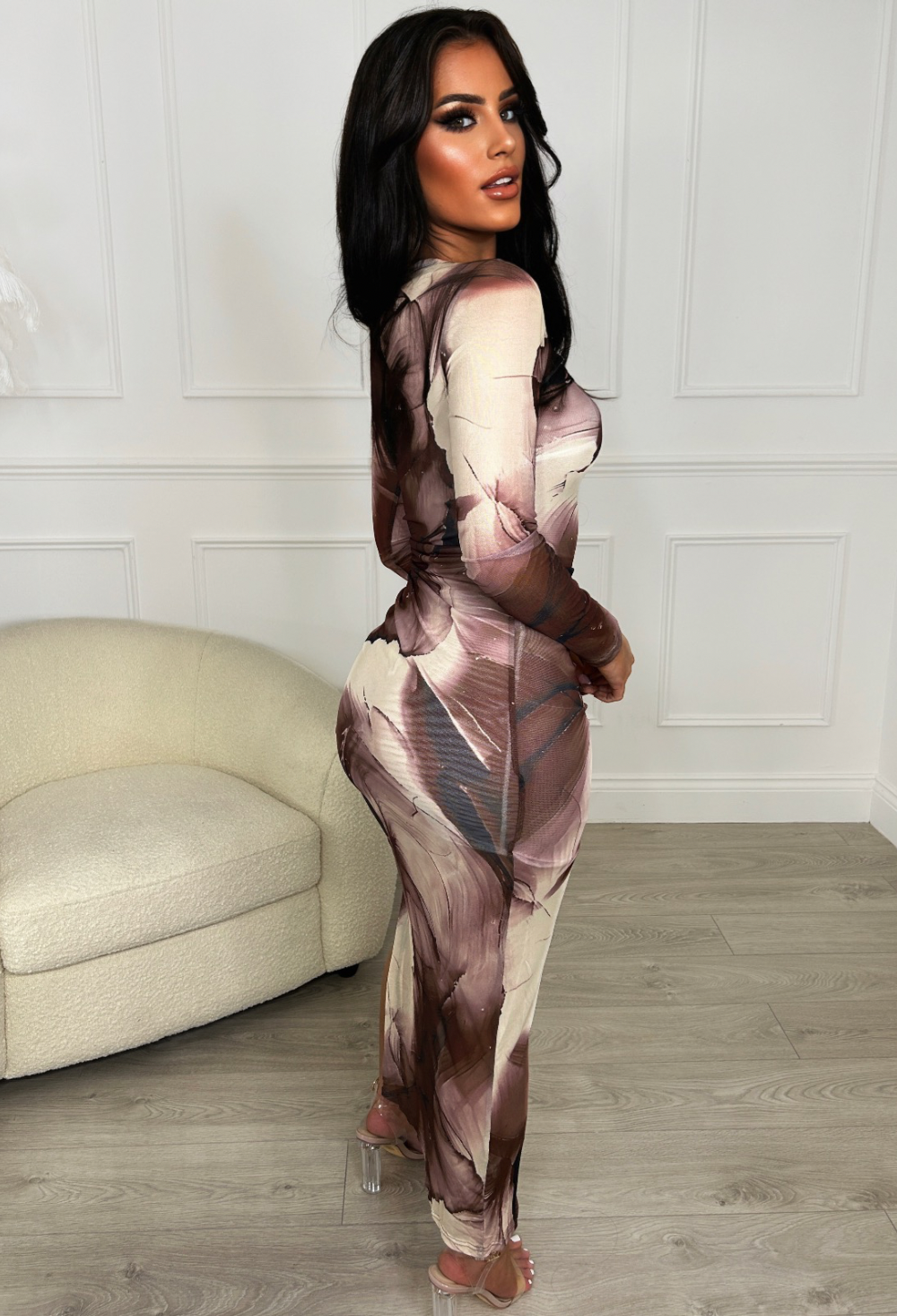 Vestido midi marrón efecto mármol — vista 2