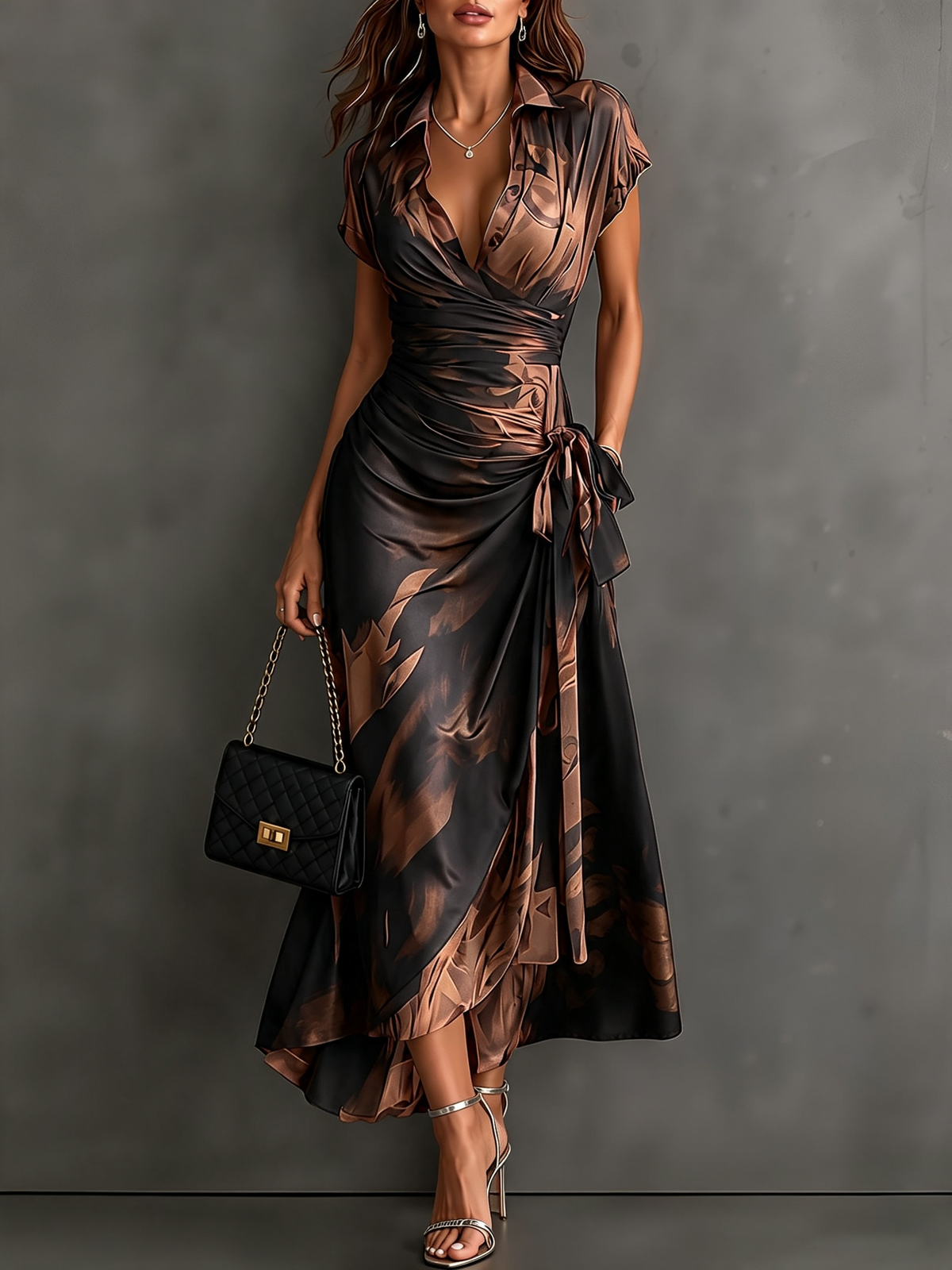 Emilia | Vestido cruzado de estampado abstracto – vista 1