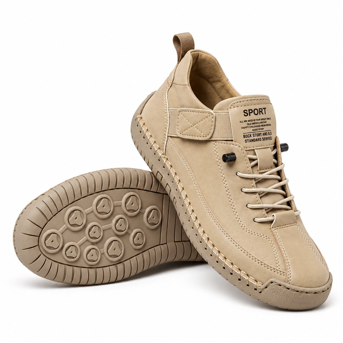 Amandine, zapatillas beige con cordones: vista del modelo y de la suela.