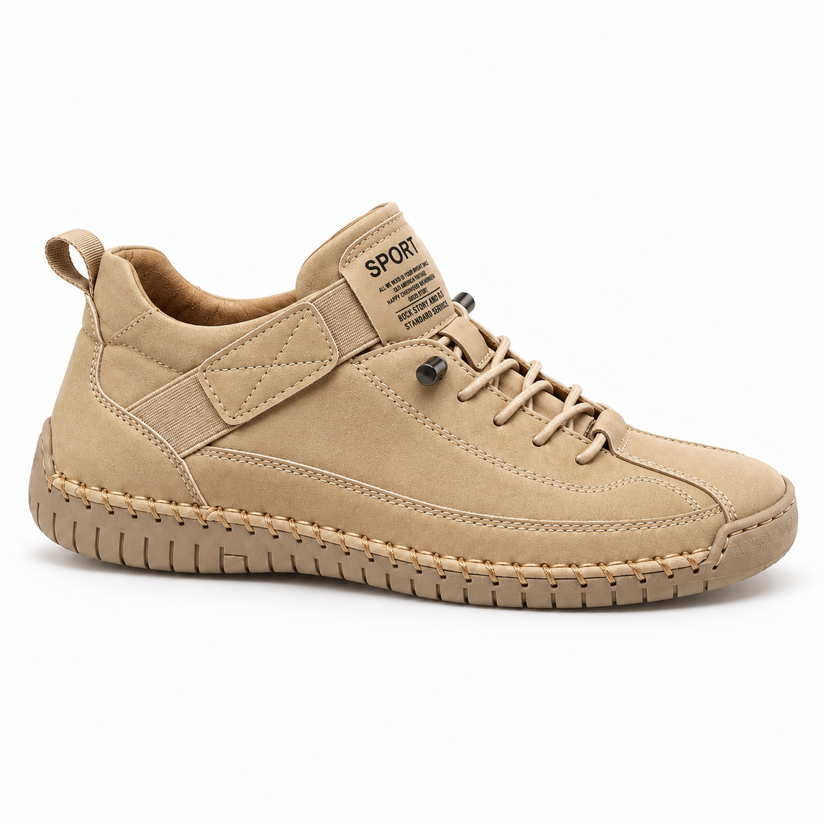 Amandine, zapatillas beige con cordones: perfil lateral.
