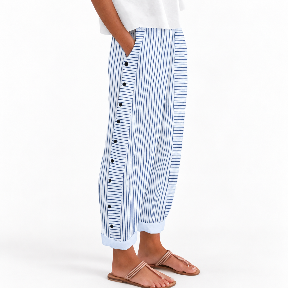 Bárbara | Pantalón recto de rayas con cintura elástica