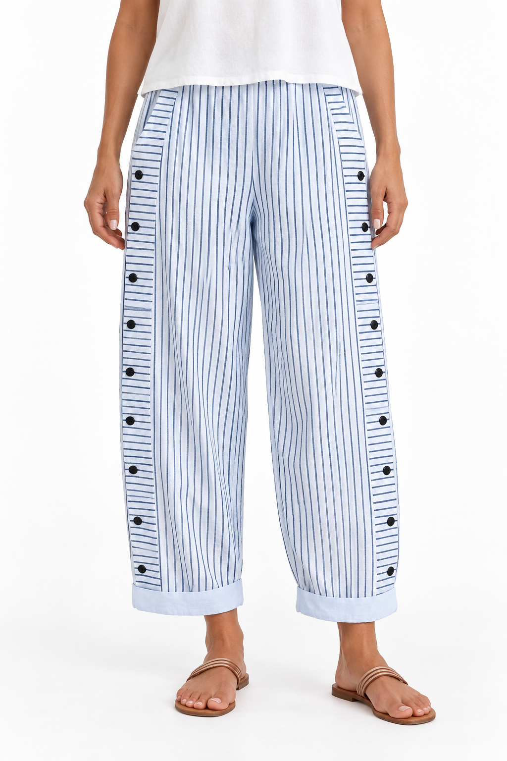 Bárbara | Pantalón recto de rayas con cintura elástica