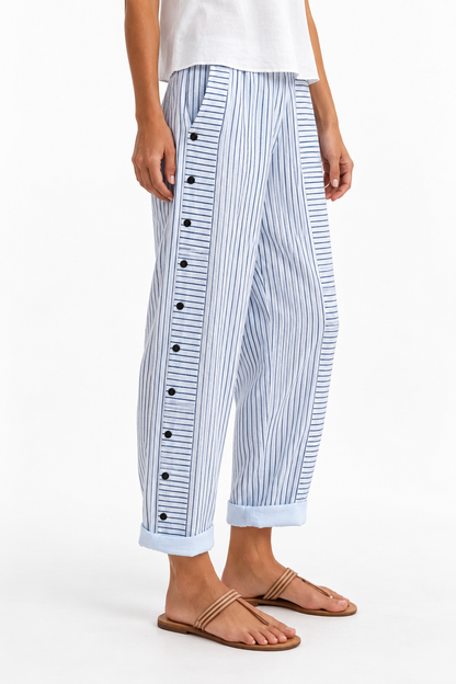 Bárbara | Pantalón recto de rayas con cintura elástica