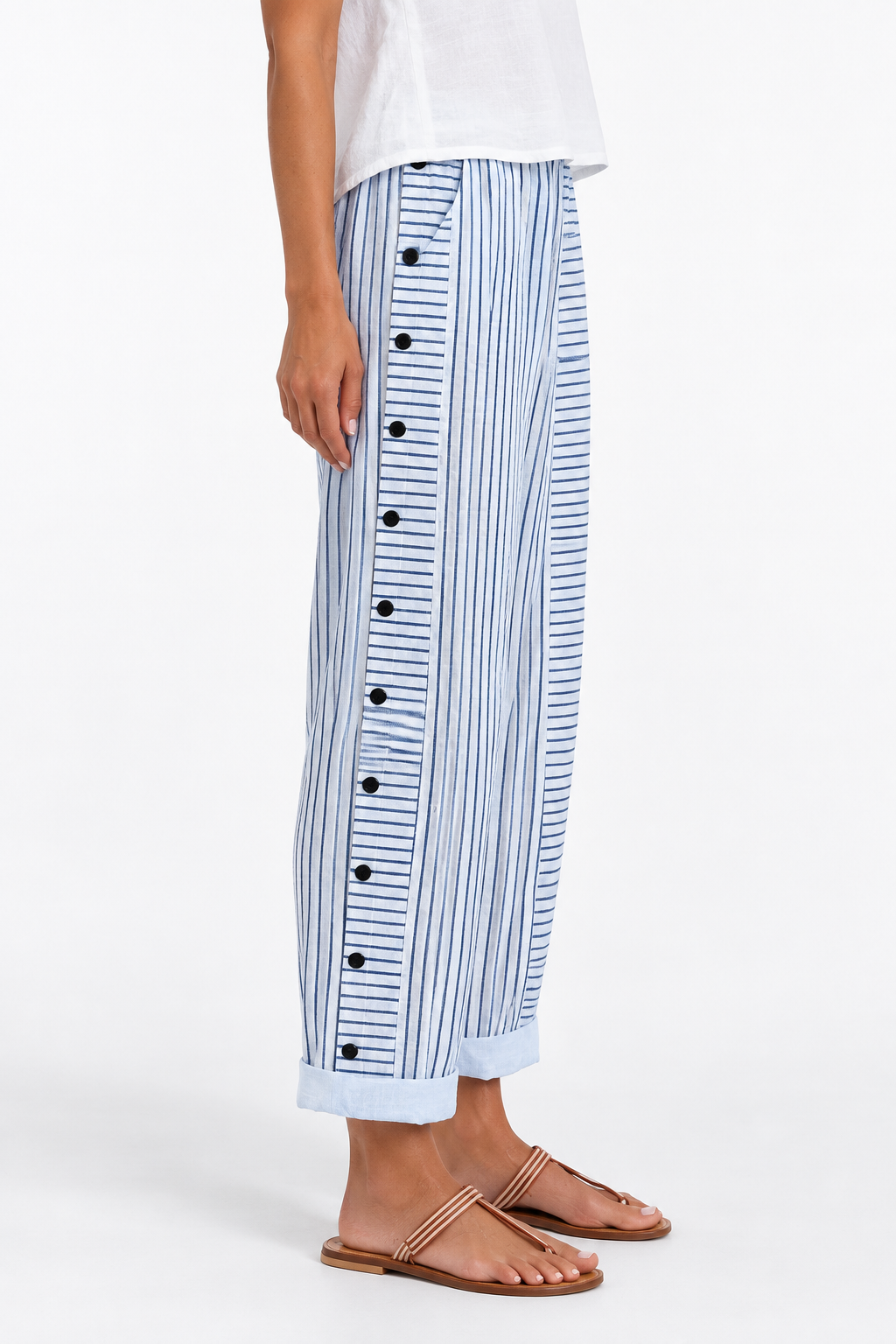 Bárbara | Pantalón recto de rayas con cintura elástica