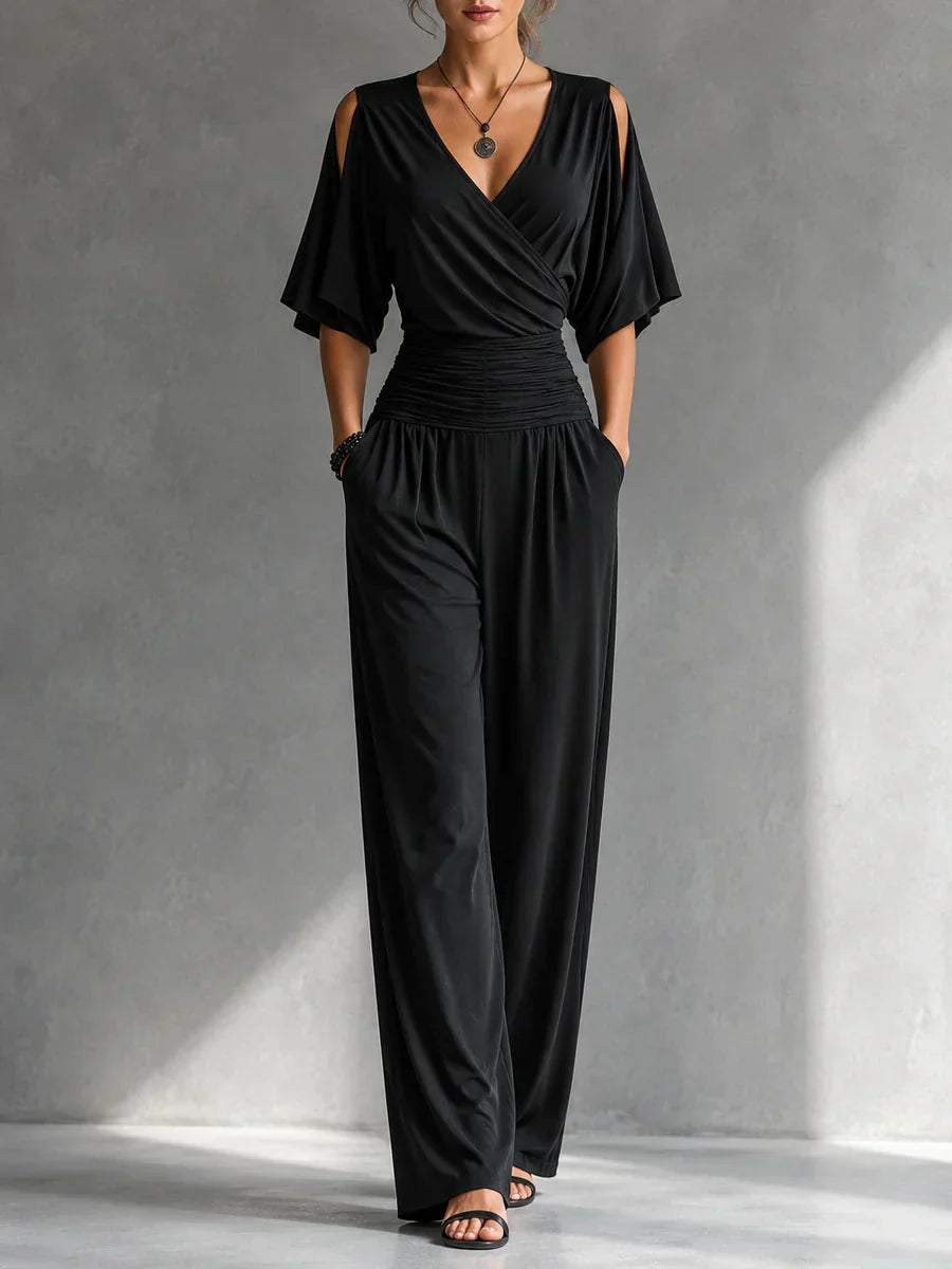 Beatriz | Mono cruzado de pernera ancha – Negro