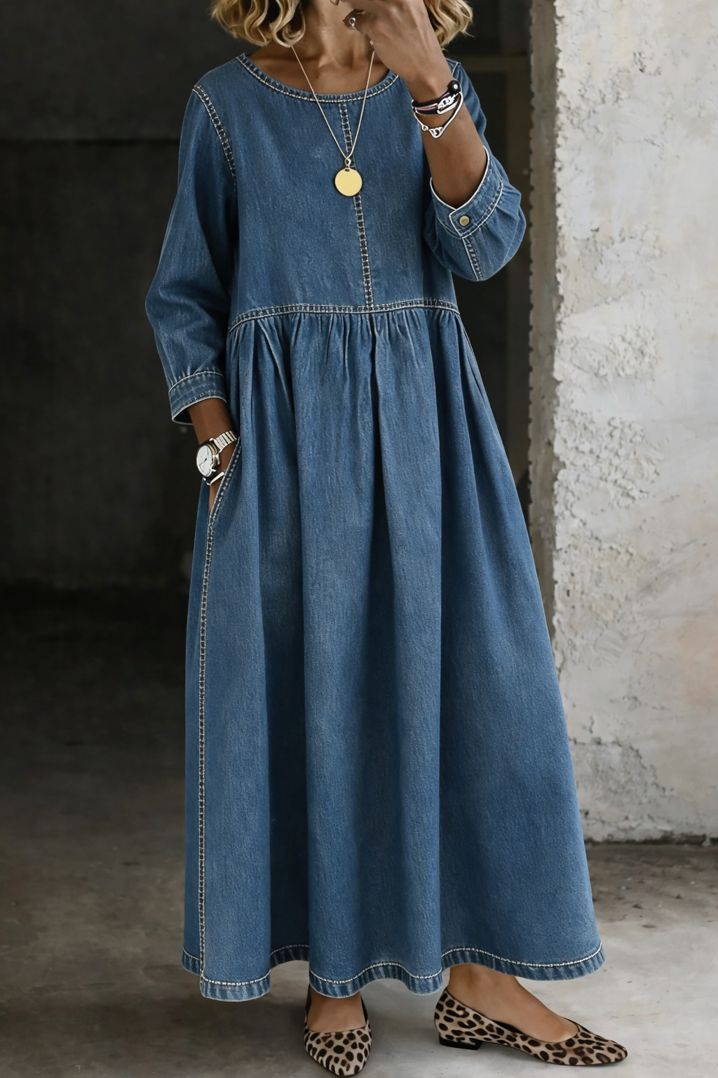 Matilde | Vestido largo vaquero con bolsillos – Azul