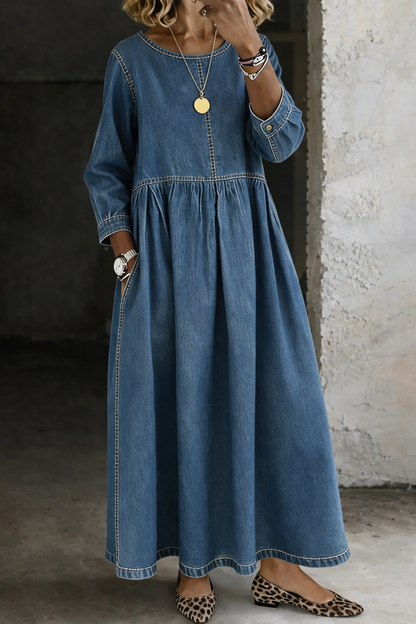 Matilde | Vestido largo vaquero con bolsillos – Azul