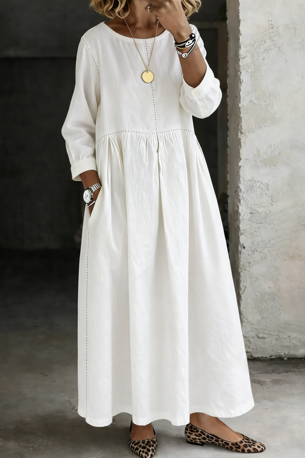 Matilde | Vestido largo vaquero con bolsillos – Blanco