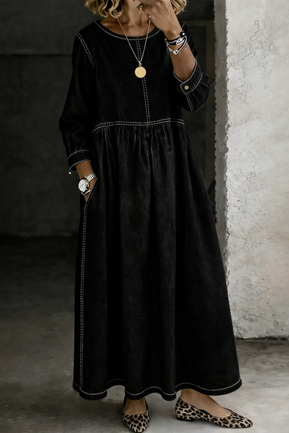 Matilde | Vestido largo vaquero con bolsillos – Negro