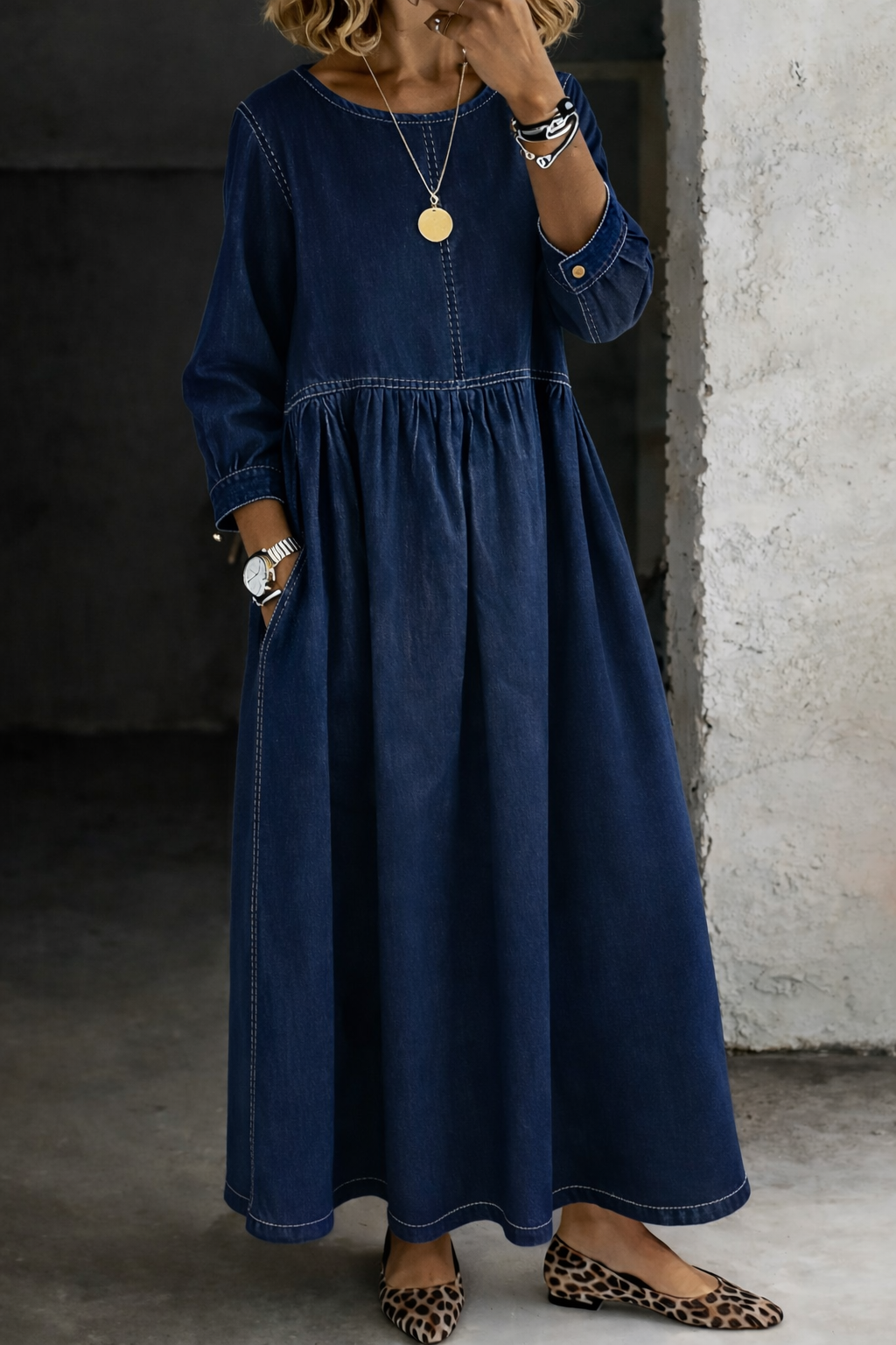 Matilde | Vestido largo vaquero con bolsillos – Azul marino