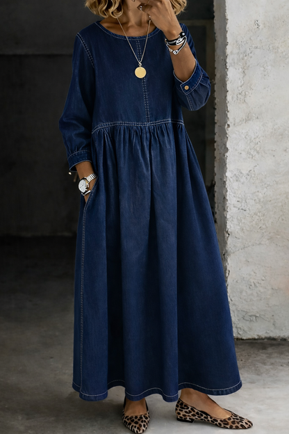 Matilde | Vestido largo vaquero con bolsillos – Azul marino