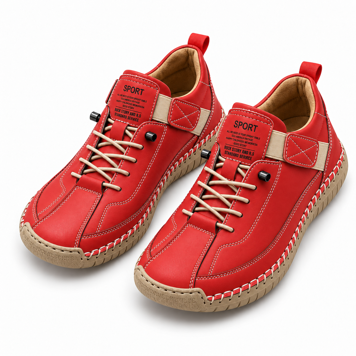 Mirabelle, zapatillas rojas con suela clara: vista superior con cordones.