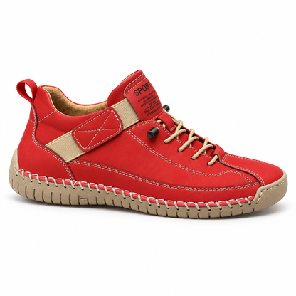 Mirabelle, zapatillas rojas con suela clara: perfil lateral.