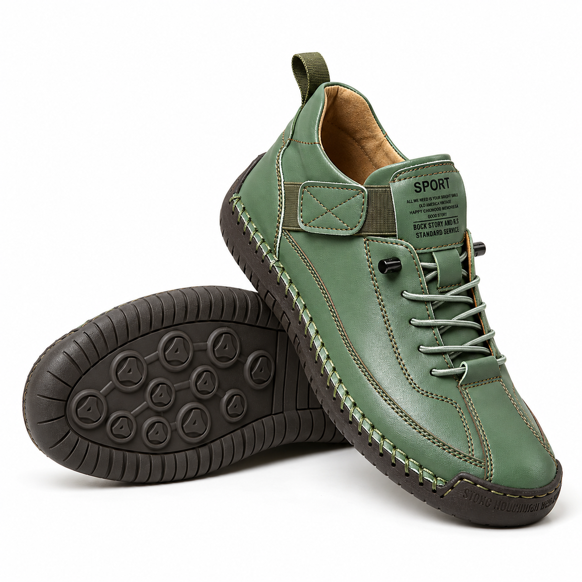 Valentine, zapatillas verdes con cordones: vista del modelo y de la suela.