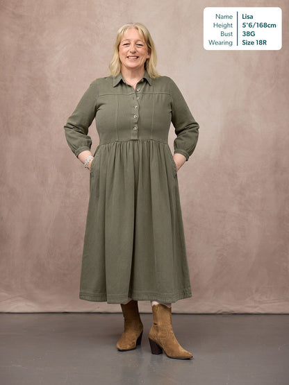 Vestido camisero midi caqui — vista 20