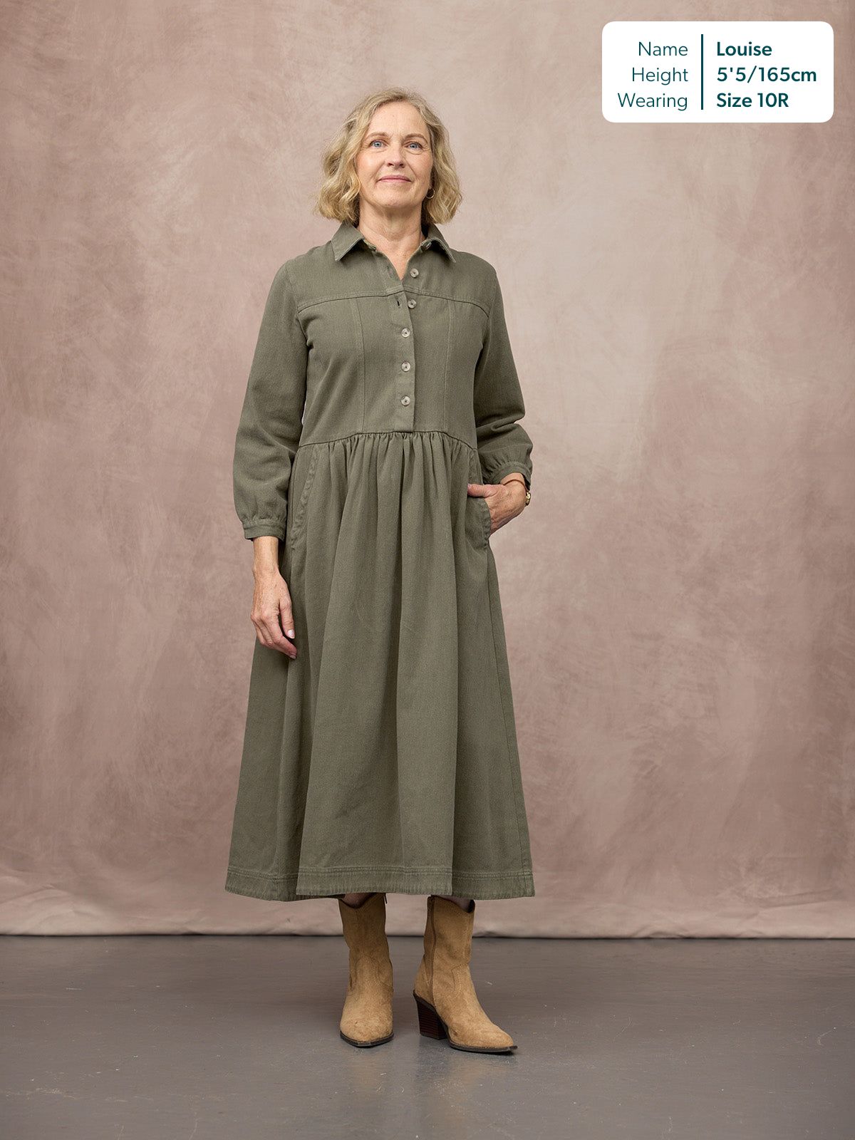Vestido camisero midi caqui — vista 19