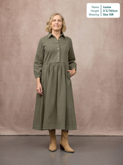 Vestido camisero midi caqui — vista 19