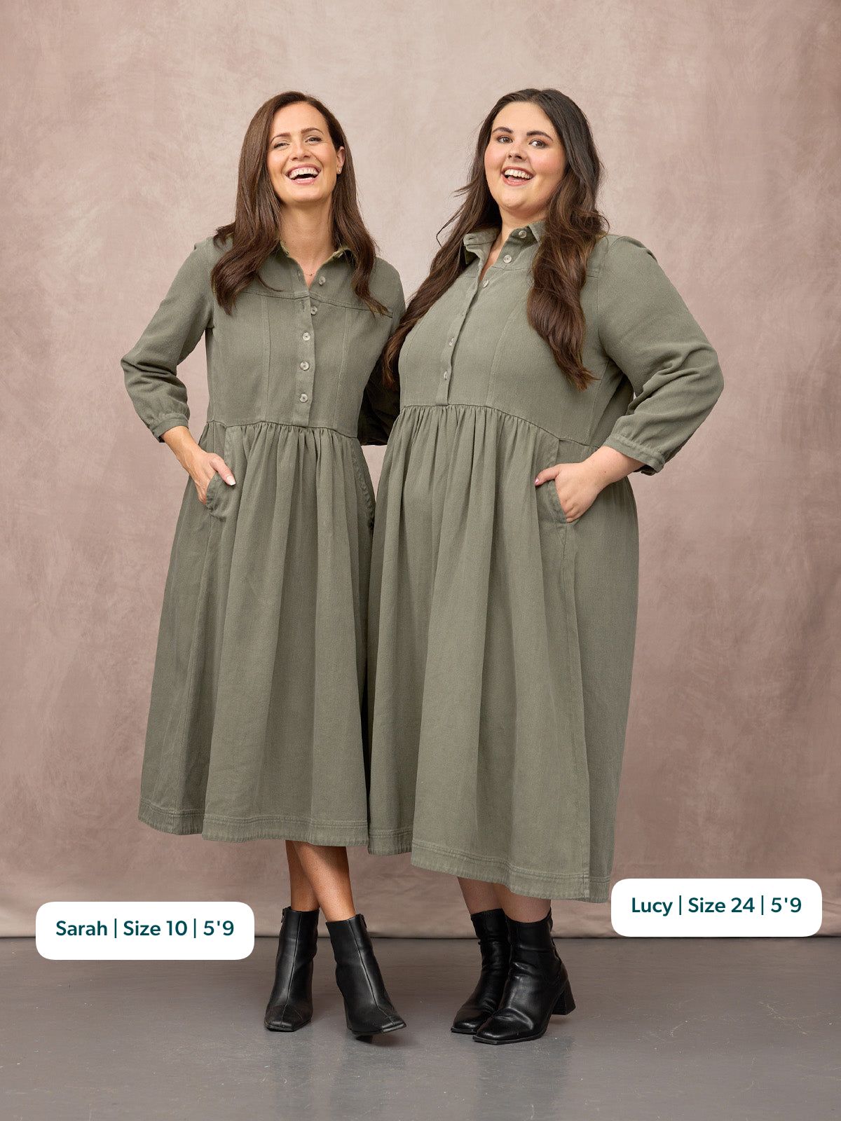 Vestido camisero midi caqui — vista 4