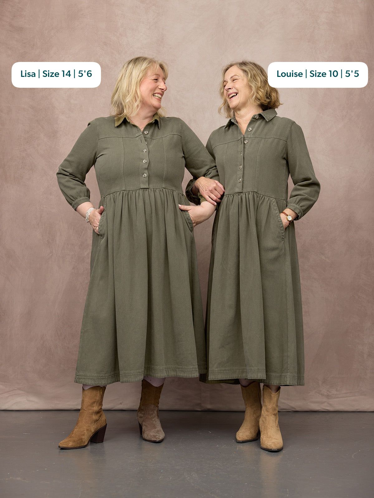 Vestido camisero midi caqui — vista 18