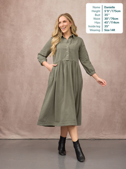 Vestido camisero midi caqui — vista 7