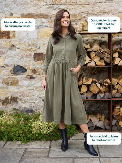 Vestido camisero midi caqui — vista 2