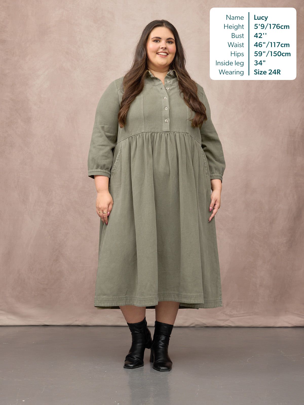 Vestido camisero midi caqui — vista 8