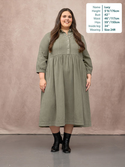 Vestido camisero midi caqui — vista 8