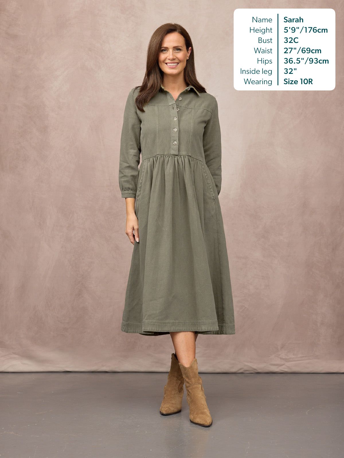 Vestido camisero midi caqui — vista 6