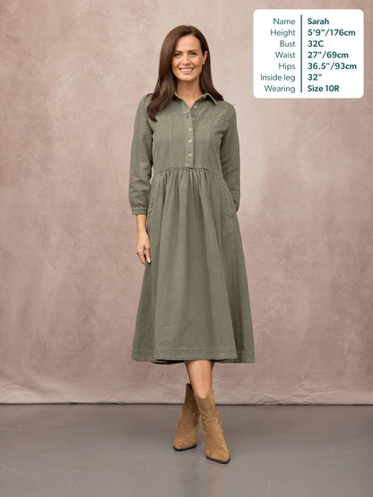 Vestido camisero midi caqui — vista 6
