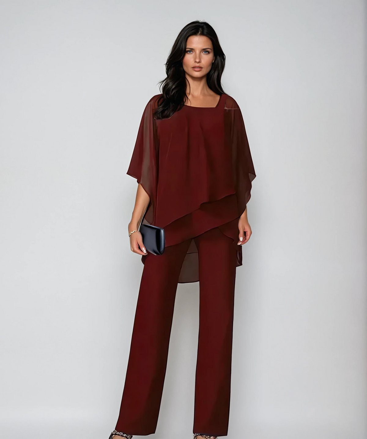Helena | Conjunto de top asimétrico y pantalón ancho – Rojo
